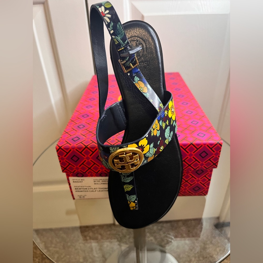 Tory Burch Black Sandals with Floral Accents